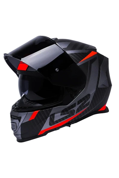LS2 Storm 2 Racer Full Face Motosiklet Kaskı Siyah Vizörlü - Resim 3
