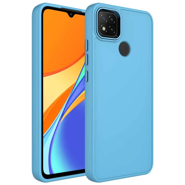 Xiaomi Redmi 9C Kılıf Metal Çerçeve ve Buton Tasarımlı Silikon Zore Luna Kapak Lyon Tech