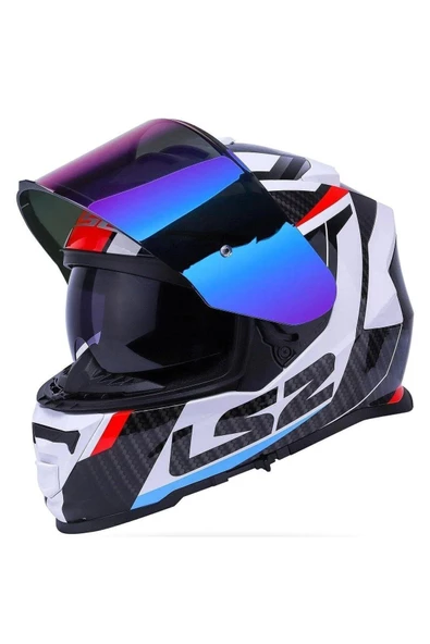 LS2 Storm 2 Racer Full Face Motosiklet Kaskı Şeffaf + Gökkuşağı Vizörlü - Resim 3