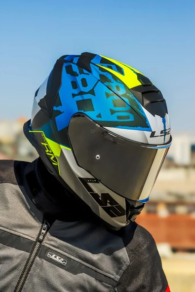 LS2 STORM 2 SPRINTER MAT SİYAH-GRİ-COBALT KASK - Resim 4