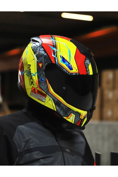 Nexx SX.100 GIGABOT KIRMIZI SARI KASK - Resim 5