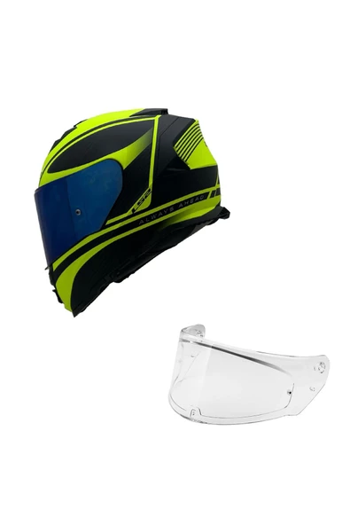 LS2 STORM 2 DODGER MAT SİYAH-NEON SARI KASK MAVİ CAM