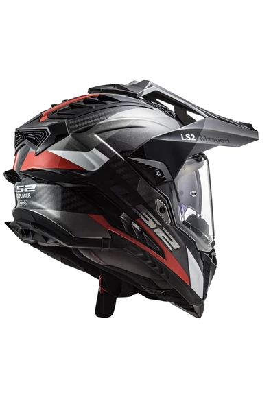 LS2 EXPLORER C KARBON FRONTIER TITANIUM-KIRMIZI KASK - Resim 4