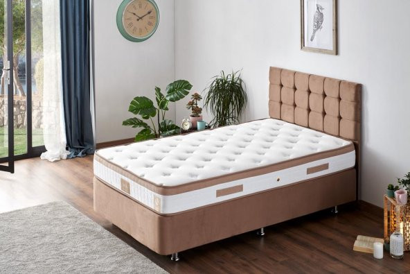 Niron Latte 120x200 cm Tek Kişilik Yatak Baza Başlık Seti - Sert Yatak, Kumaş Baza ve Başlık Takımı