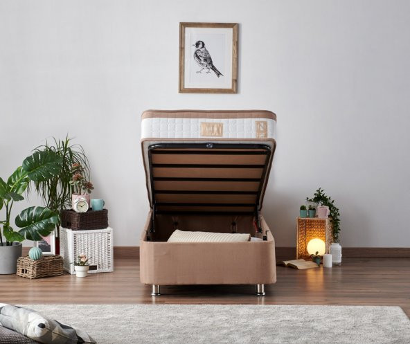 Niron Latte 120x200 cm Tek Kişilik Yatak Baza Başlık Seti - Sert Yatak, Kumaş Baza ve Başlık Takımı - Resim 3