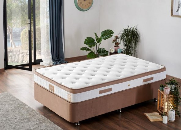 Niron Latte 120x200 cm Tek Kişilik Yatak Baza Başlık Seti - Sert Yatak, Kumaş Baza ve Başlık Takımı - Resim 8