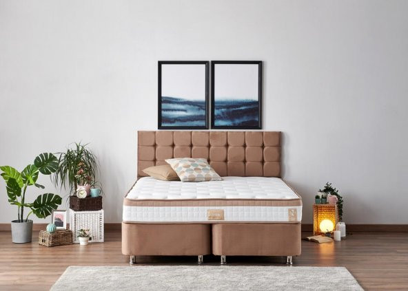 Niron Latte 180x200 cm Çift Kişilik Yatak Baza Başlık Seti - Sert Yatak, Kumaş Baza ve Başlık Takımı - 2