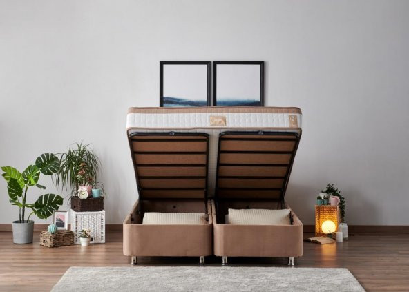 Niron Latte 180x200 cm Çift Kişilik Yatak Baza Başlık Seti - Sert Yatak, Kumaş Baza ve Başlık Takımı - 5