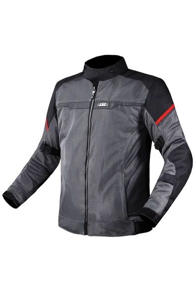 LS2 Riva Siyah Gri Kırmızı Fileli Motorcu Montu (Black Grey Red)