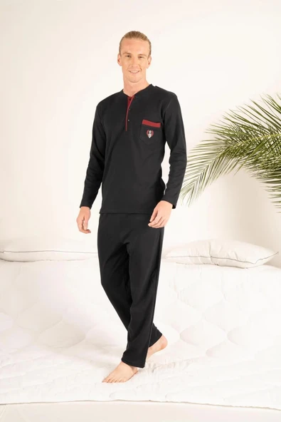Gd Goldoremi 23403 Erkek Kışlık Yuvarlak Yaka Cepli Pamuklu Pijama Takımı - 12