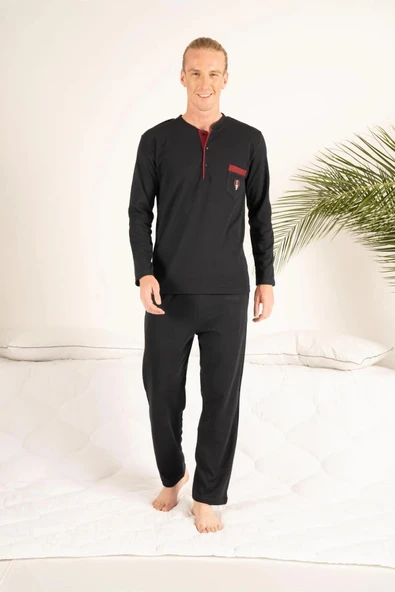 Gd Goldoremi 23403 Erkek Kışlık Yuvarlak Yaka Cepli Pamuklu Pijama Takımı - 9