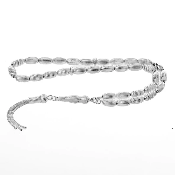 5*9 MM Arpa Kesim  925 Ayar Gümüş Tesbih