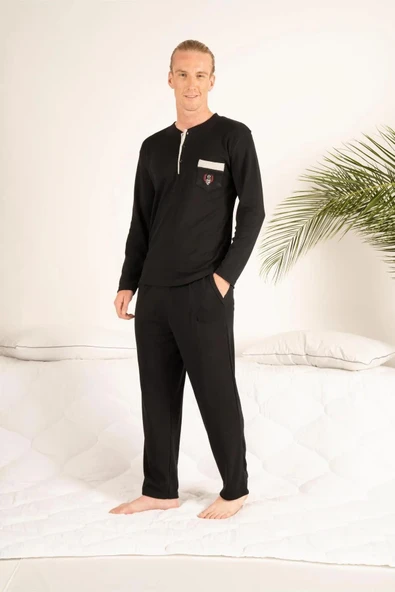 Gd Goldoremi 23403 Erkek Kışlık Yuvarlak Yaka Cepli Pamuklu Pijama Takımı - 5