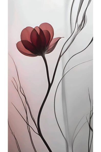 Harikabirev HARİKABİREV|SOFT GRİ KIRMIZI ÇİÇEKLER 1|ÇERÇEVELİ CAM TABLO  2Lİ DİKEY - Resim 2