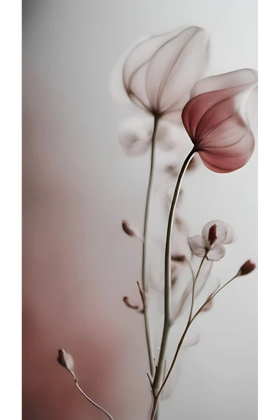 Harikabirev HARİKABİREV|SOFT GRİ KIRMIZI ÇİÇEKLER 1|ÇERÇEVELİ CAM TABLO  2Lİ DİKEY - Resim 3