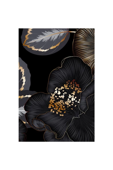 Harikabirev HARİKABİREV|SİYAH-GOLD RENK SOYUT ÇİÇEK  KOMBİNİ YENİ |ÇERÇEVELİ CAM TABLO  2Lİ DİKEY - Resim 2