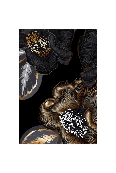 Harikabirev HARİKABİREV|SİYAH-GOLD RENK SOYUT ÇİÇEK  KOMBİNİ YENİ |ÇERÇEVELİ CAM TABLO  2Lİ DİKEY - Resim 3