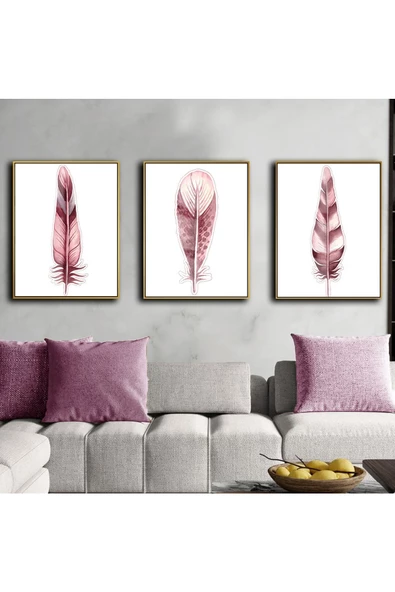 Harikabirev HARİKABİREV|PUDRA PEMBE RENK 3 LÜ TÜY KOMBİNİ |ÇERÇEVELİ CAM TABLO 3LÜ DİKEY ürün görseli
