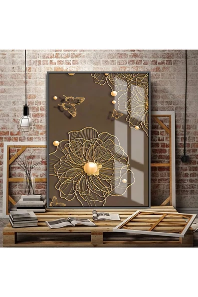 Harikabirev HARİKABİREV|BRONZ GOLD SİYAH KOMBİNİ ORTA |ÇERÇEVELİ TEMPERLİ CAM TABLO TEKLİ DİKEY
