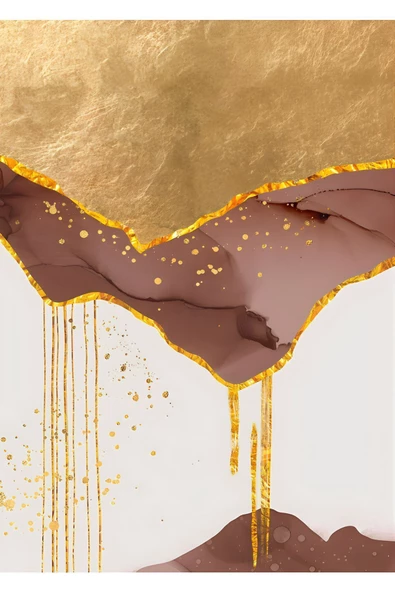 Harikabirev HARİKABİREV|TARÇIN-GOLD RENGİ SOYUT KOMBİN |ÇERÇEVELİ CAM TABLO 2Lİ DİKEY - Resim 3