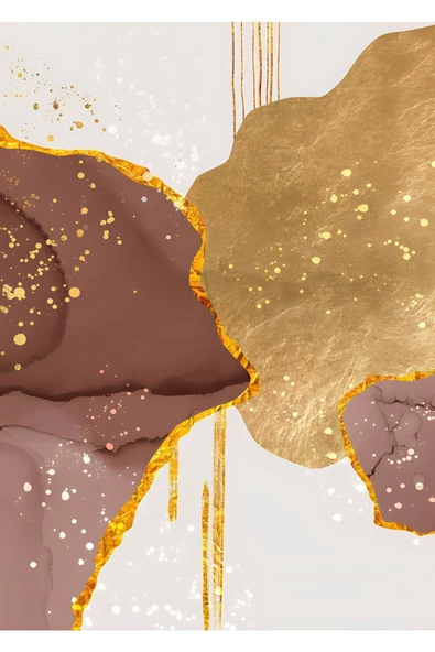 Harikabirev HARİKABİREV|TARÇIN-GOLD RENGİ SOYUT KOMBİN |ÇERÇEVELİ CAM TABLO 2Lİ DİKEY - Resim 2