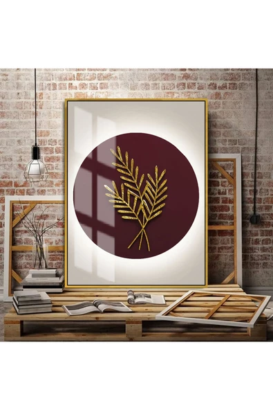 Harikabirev HARİKABİREV|BORDO-GOLD SONSUZLU ÇİÇEĞİ KOMBİNİ ORTA |ÇERÇEVELİ TEMPERLİ CAM TABLO TEKLİ DİKEY
