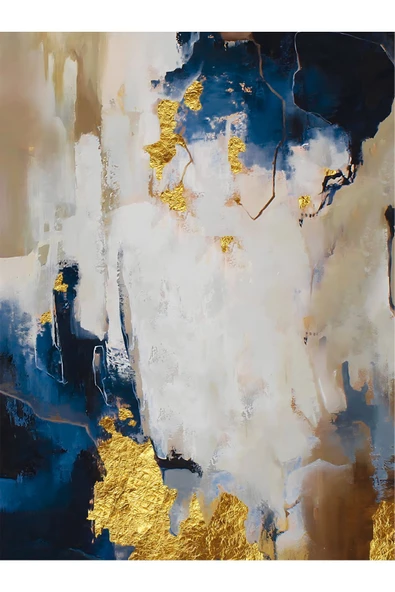 Harikabirev HARİKABİREV|LACİVERT-GOLD TÜY-SOYUT SAĞ |ÇERÇEVELİ TEMPERLİ CAM TABLO TEKLİ DİKEY - 2