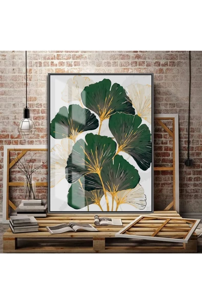 Harikabirev HARİKABİREV|ZÜMRÜT-GOLD SONSUZLU ÇİÇEĞİ SOL |ÇERÇEVELİ TEMPERLİ CAM TABLO TEKLİ DİKEY ürün görseli