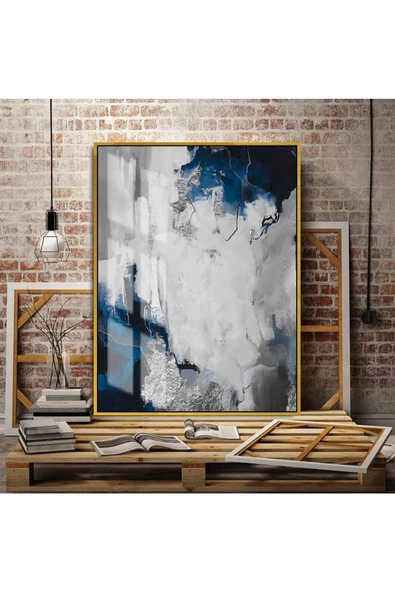 Harikabirev HARİKABİREV|LACİVERT-GÜMÜŞ SEVİLEN TÜY-SOYUT TABLOSU SAĞ |ÇERÇEVELİ TEMPERLİ CAM TABLO TEKLİ DİKEY ürün görseli