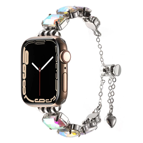 Apple Watch 44mm Kordon Renkli Taşlı Tasarımlı İnce Şık Kordon 115