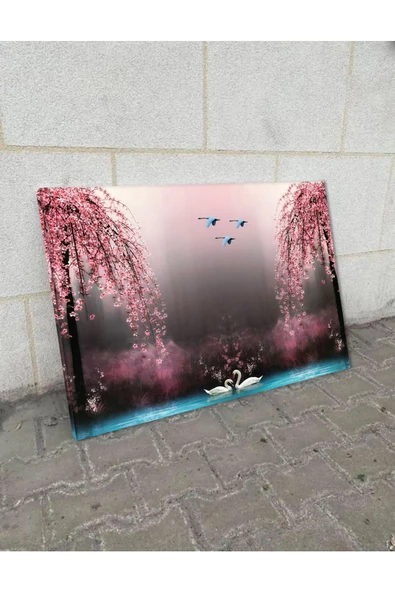 Harikabirev HARİKABİREV|PEMBE RENK KUĞU TABLOSU SOFT|TEKLİ ÇERÇEVESİZ KANVAS TABLO - Resim 2