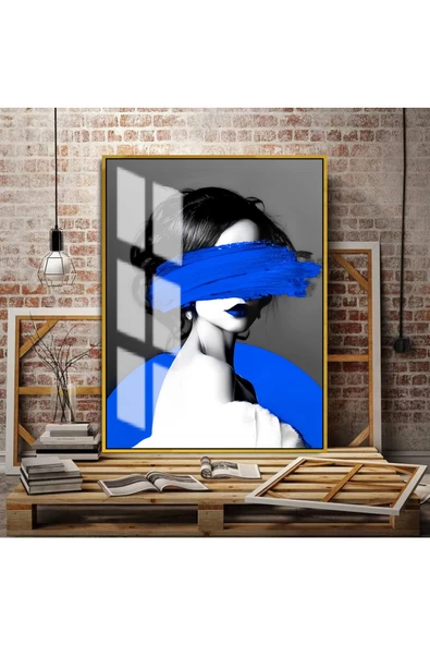 Harikabirev HARİKABİREV|ŞIK KADIN FİGÜRÜ LACİVERT RENK |ÇERÇEVELİ TEMPERLİ CAM TABLO TEKLİ DİKEY ürün görseli