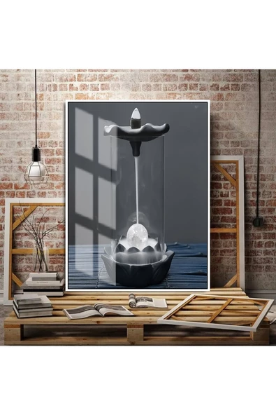Harikabirev HARİKABİREV|LACİVERT-GÜMÜŞ MUM TÜTSÜ KOMBİNİ ORTA |ÇERÇEVELİ TEMPERLİ CAM TABLO TEKLİ DİKEY ürün görseli