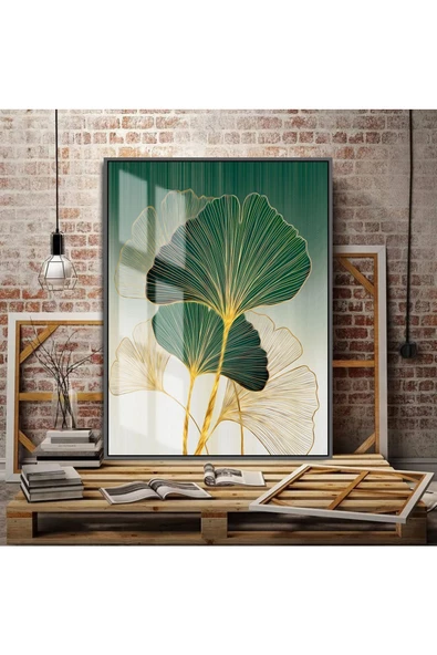 Harikabirev HARİKABİREV|ZÜMRÜT-GOLD SONSUZLU ÇİÇEĞİ SAĞ |ÇERÇEVELİ TEMPERLİ CAM TABLO TEKLİ DİKEY ürün görseli