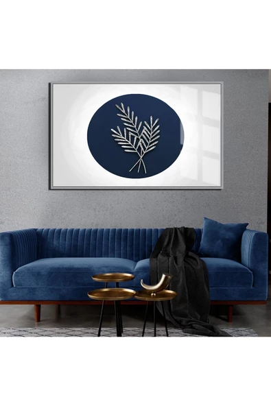 Harikabirev HARİKABİREV|LACİVERT-GÜMÜŞ SONSUZLUK ÇİÇEĞİ ORTA KOMBİN |ÇERÇEVELİ TEMPERLİ CAM TABLO TEKLİ YATAY ürün görseli