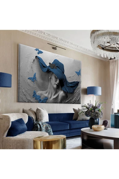 Harikabirev HARİKABİREV|LACİVERT GRİ RENK ŞAPKALI KADIN |TEKLİ ÇERÇEVESİZ KANVAS TABLO ürün görseli