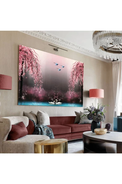 Harikabirev HARİKABİREV|PEMBE RENK KUĞU TABLOSU SOFT|TEKLİ ÇERÇEVESİZ KANVAS TABLO ürün görseli