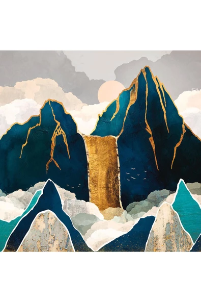 Harikabirev HARİKABİREV|YENİ TURKUAZ RENK SOYUT DAĞ |ÇERÇEVELİ TEMPERLİ CAM TABLO TEKLİ YATAY - Resim 2