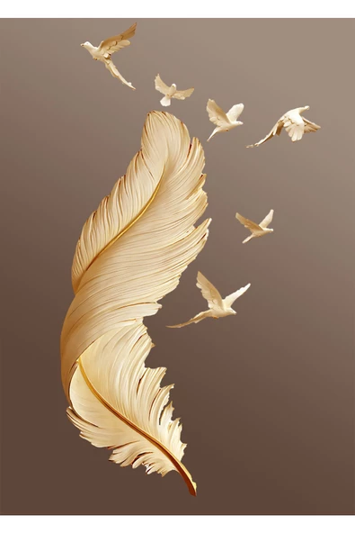 Harikabirev HARİKABİREV|SEVİLEN TÜY-KUŞ KOMBİNİ KAHVERENGİ ARKA PLAN |ÇERÇEVELİ CAM TABLO 2Lİ DİKEY - 3