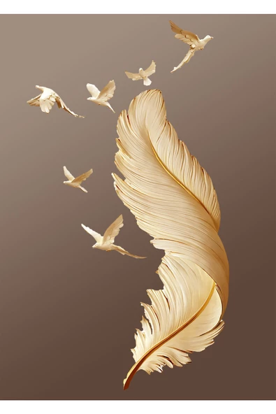 Harikabirev HARİKABİREV|GOLD TÜY KUŞ VE ÇİÇEK KOMBİNİ 12|ÇERÇEVELİ CAM TABLO TEMPERLİ 3LÜ DİKEY - Resim 2