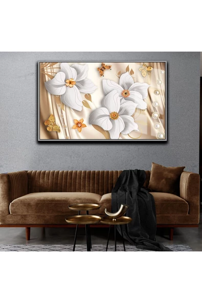 Harikabirev HARİKABİREV|SEVİLEN TÜY TABLOSU 03 GRİ-GOLD ÇERÇEVELİ TEMPERLİ CAM TABLO TEKLİ YATAY ürün görseli