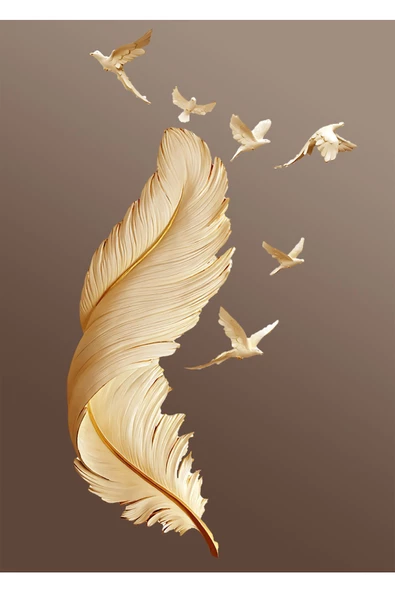 Harikabirev HARİKABİREV|GOLD TÜY KUŞ VE ÇİÇEK KOMBİNİ 12|ÇERÇEVELİ CAM TABLO TEMPERLİ 3LÜ DİKEY - Resim 4