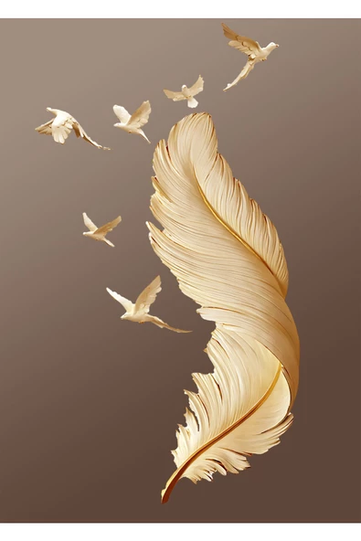 Harikabirev HARİKABİREV|SEVİLEN TÜY-KUŞ KOMBİNİ KAHVERENGİ ARKA PLAN |ÇERÇEVELİ CAM TABLO 2Lİ DİKEY - 2