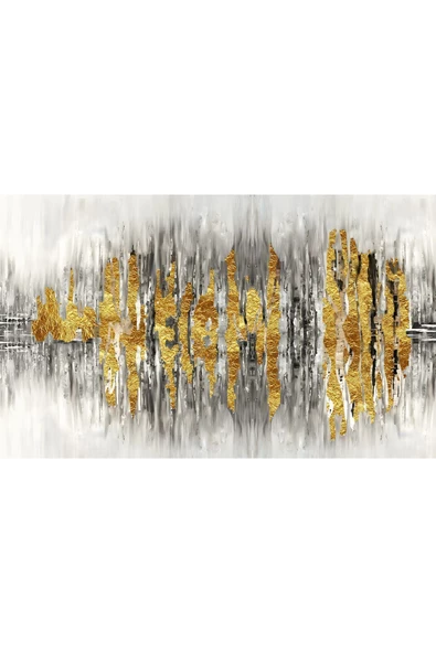 Harikabirev HARİKABİREV|SEVİLEN SOYUT TABLO 01 GOLD GRİ|ÇERÇEVELİ TEMPERLİ CAM TABLO TEKLİ YATAY - Resim 2
