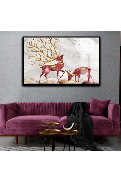 Harikabirev HARİKABİREV|SEVİLEN RENGEYİĞİ 01 PEMBE GOLD |ÇERÇEVELİ TEMPERLİ CAM TABLO TEKLİ YATAY ürün görseli