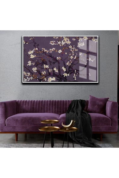 Harikabirev HARİKABİREV|SEVİLEN ÇİÇEK TABLOSU 12 MOR KREM |ÇERÇEVELİ TEMPERLİ CAM TABLO TEKLİ YATAY ürün görseli