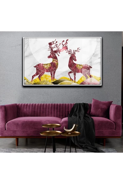 Harikabirev HARİKABİREV|SEVİLEN RENGEYİĞİ 02 PEMBE GOLD |ÇERÇEVELİ TEMPERLİ CAM TABLO TEKLİ YATAY ürün görseli