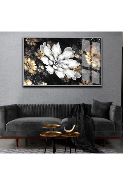 Harikabirev HARİKABİREV|SEVİLEN ÇİÇEK TABLOSU 20 GRİ- GOLD| ÇERÇEVELİ TEMPERLİ CAM TABLO TEKLİ YATAY ürün görseli