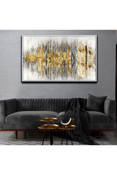 Harikabirev HARİKABİREV|SEVİLEN SOYUT TABLO 01 GOLD GRİ|ÇERÇEVELİ TEMPERLİ CAM TABLO TEKLİ YATAY ürün görseli