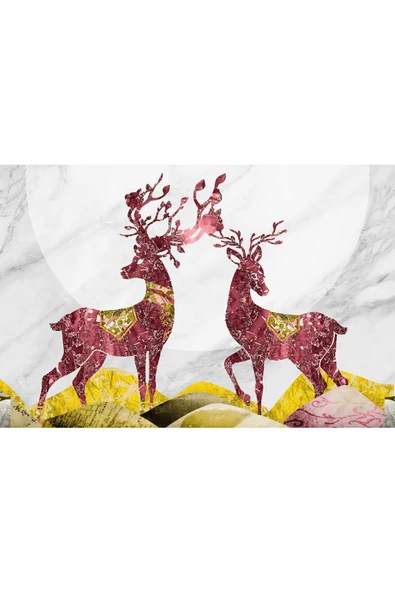 Harikabirev HARİKABİREV|SEVİLEN RENGEYİĞİ 02 PEMBE GOLD |ÇERÇEVELİ TEMPERLİ CAM TABLO TEKLİ YATAY - Resim 2